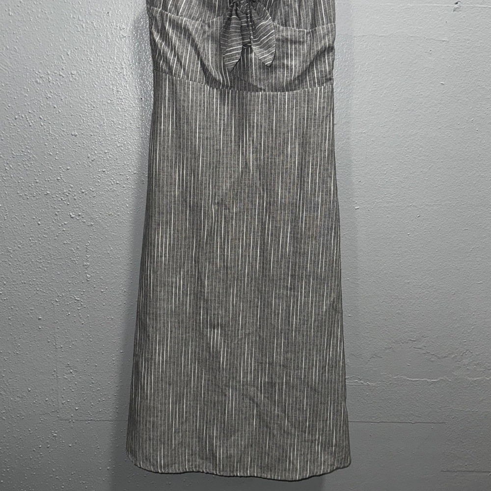 Love + Harmony Gray White Pinstripe Tie Front Midi Dress Small Adjustable Straps